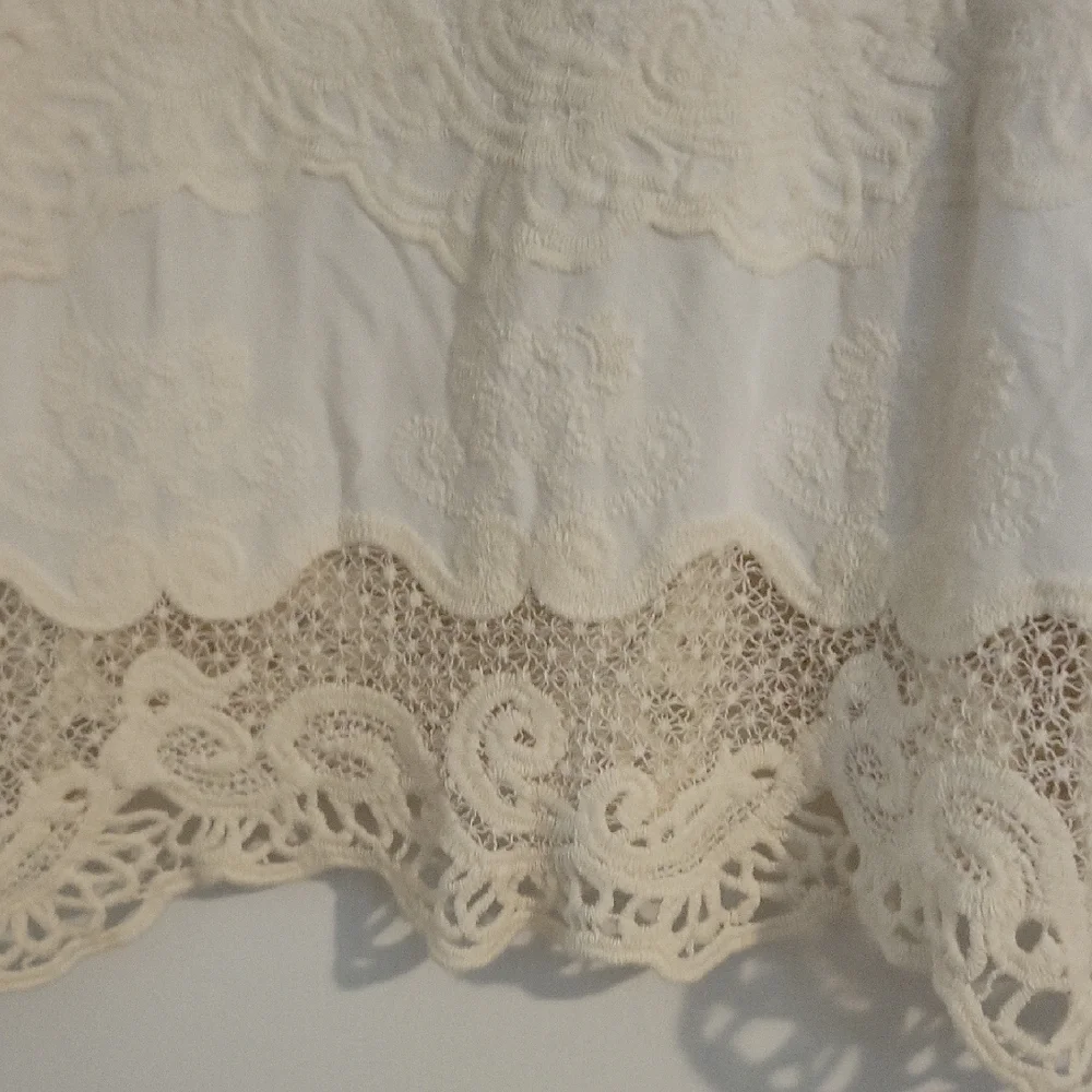 Democracy Cream Lace Trim Boho Blouse Size L Crochet Detail - Picture 6 of 12